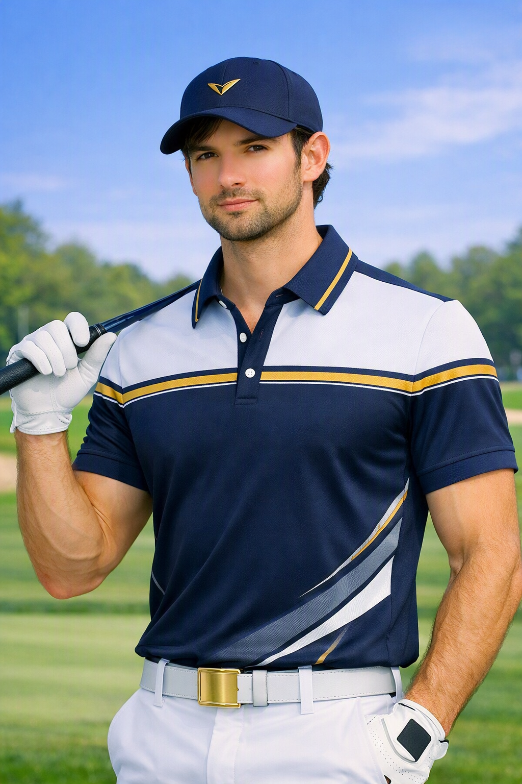 Navy Gold Panel Polo