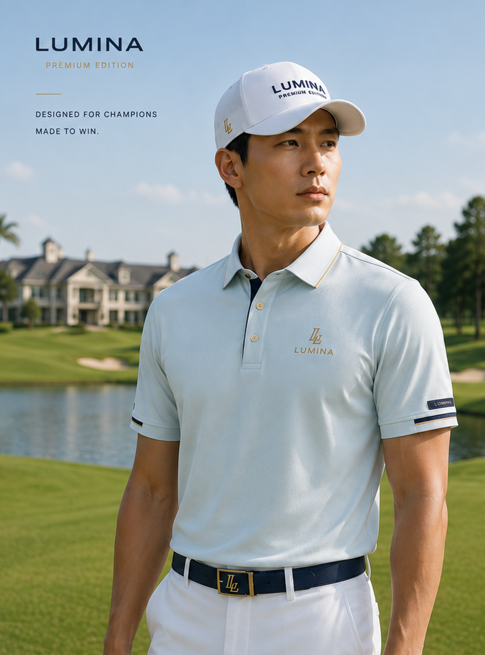 Ice Blue Gold Trim Polo